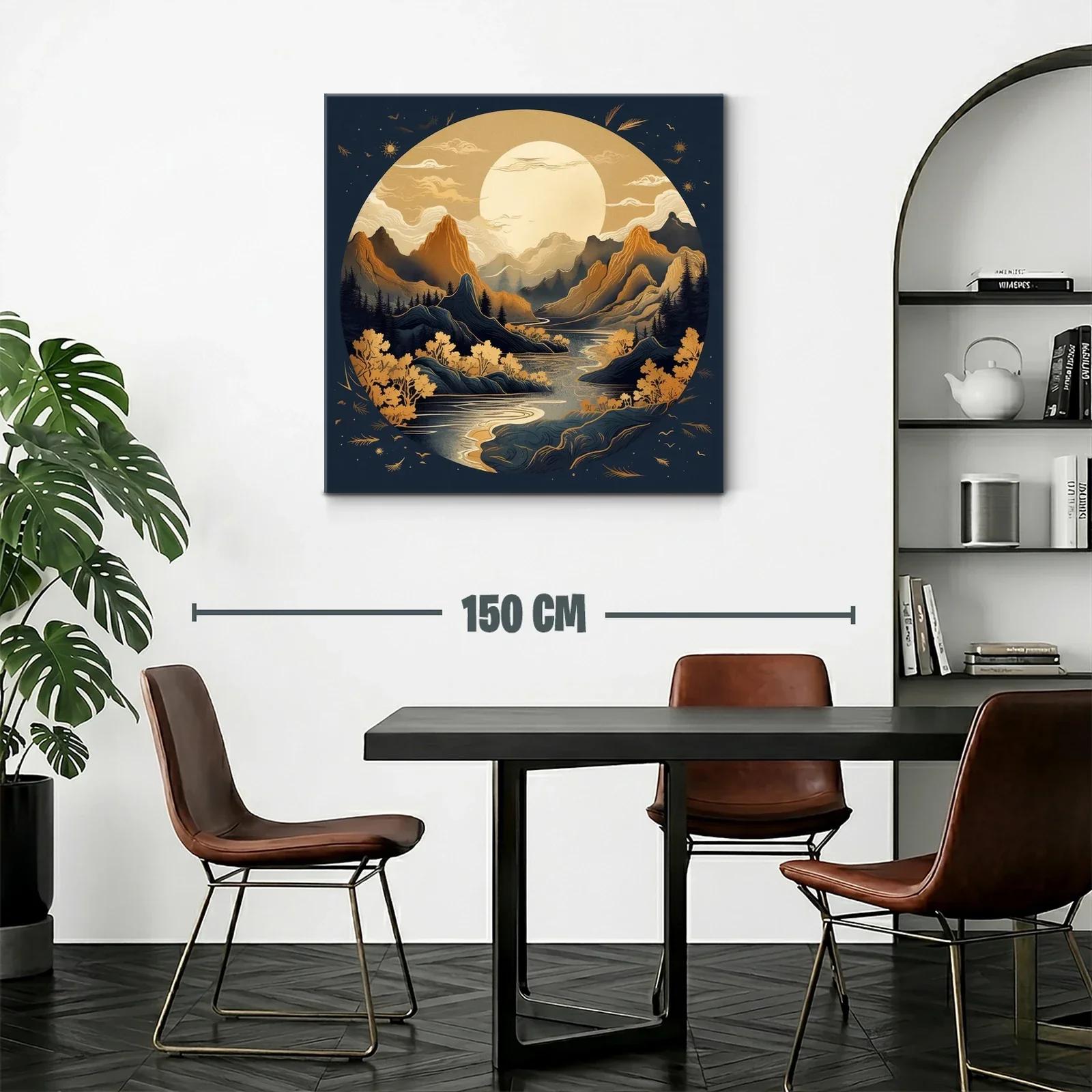 Paisaje Montañoso Bajo Luna Llena en Tonos Dorados — miniatura 2