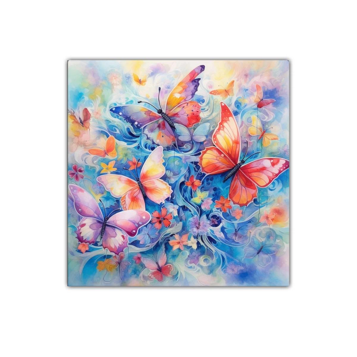 Cuadro decorativo con mariposas de colores vibrantes y flores