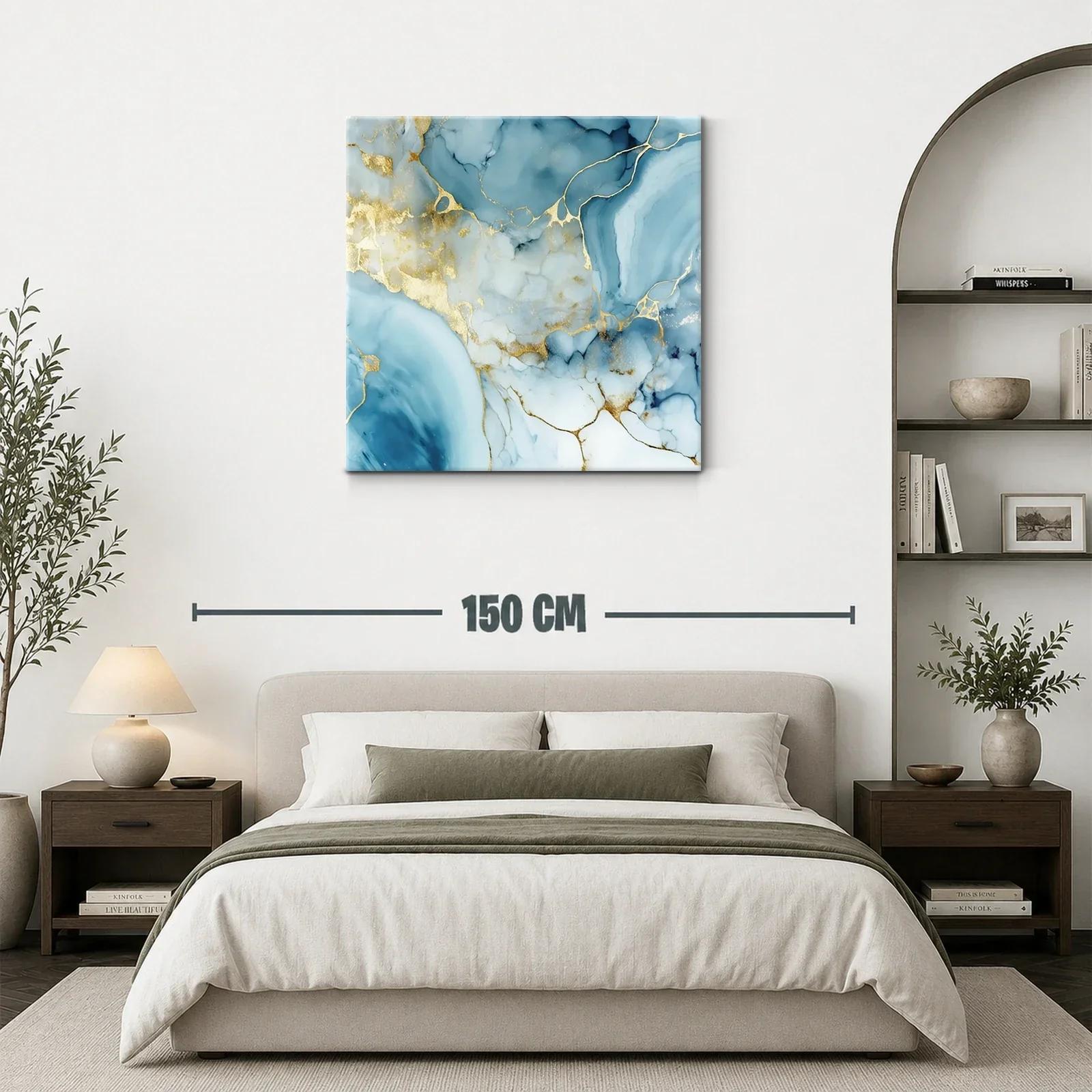 Cuadro abstracto con tonos azules y detalles dorados elegantes — miniatura 3