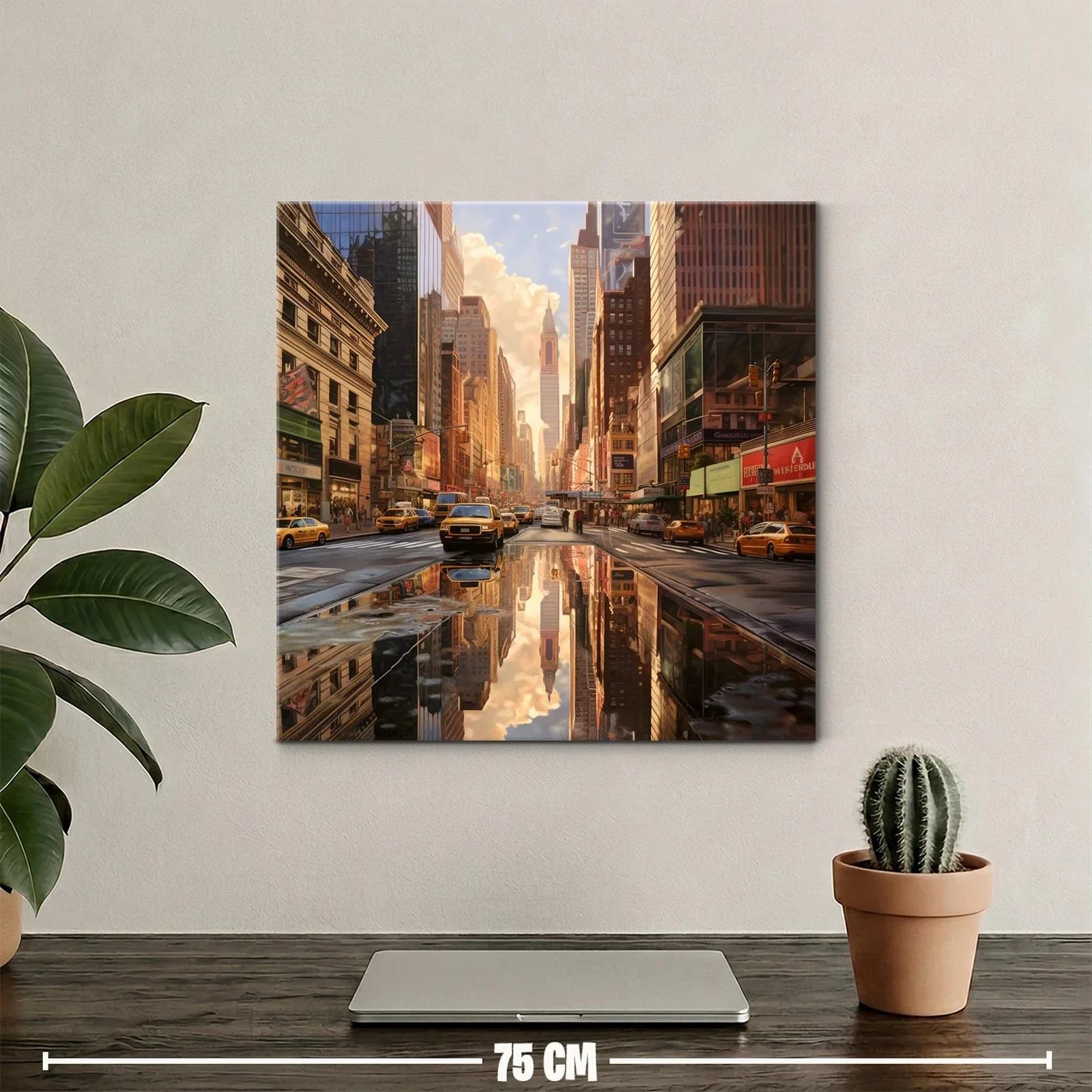Calle urbana vibrante al atardecer con reflejos dorados — miniatura 2