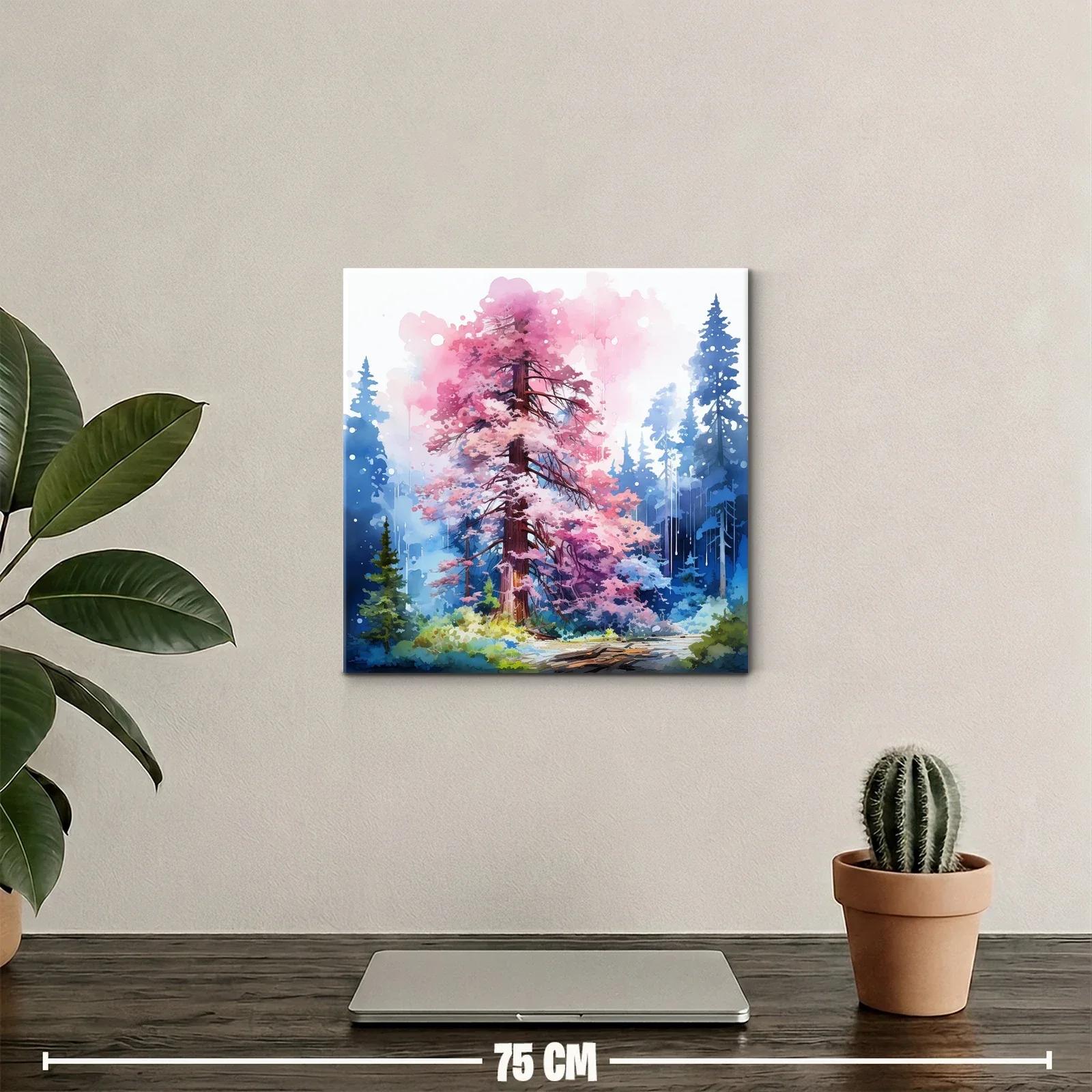 Bosque encantado con árbol de flores rosadas vibrantes — miniatura 2