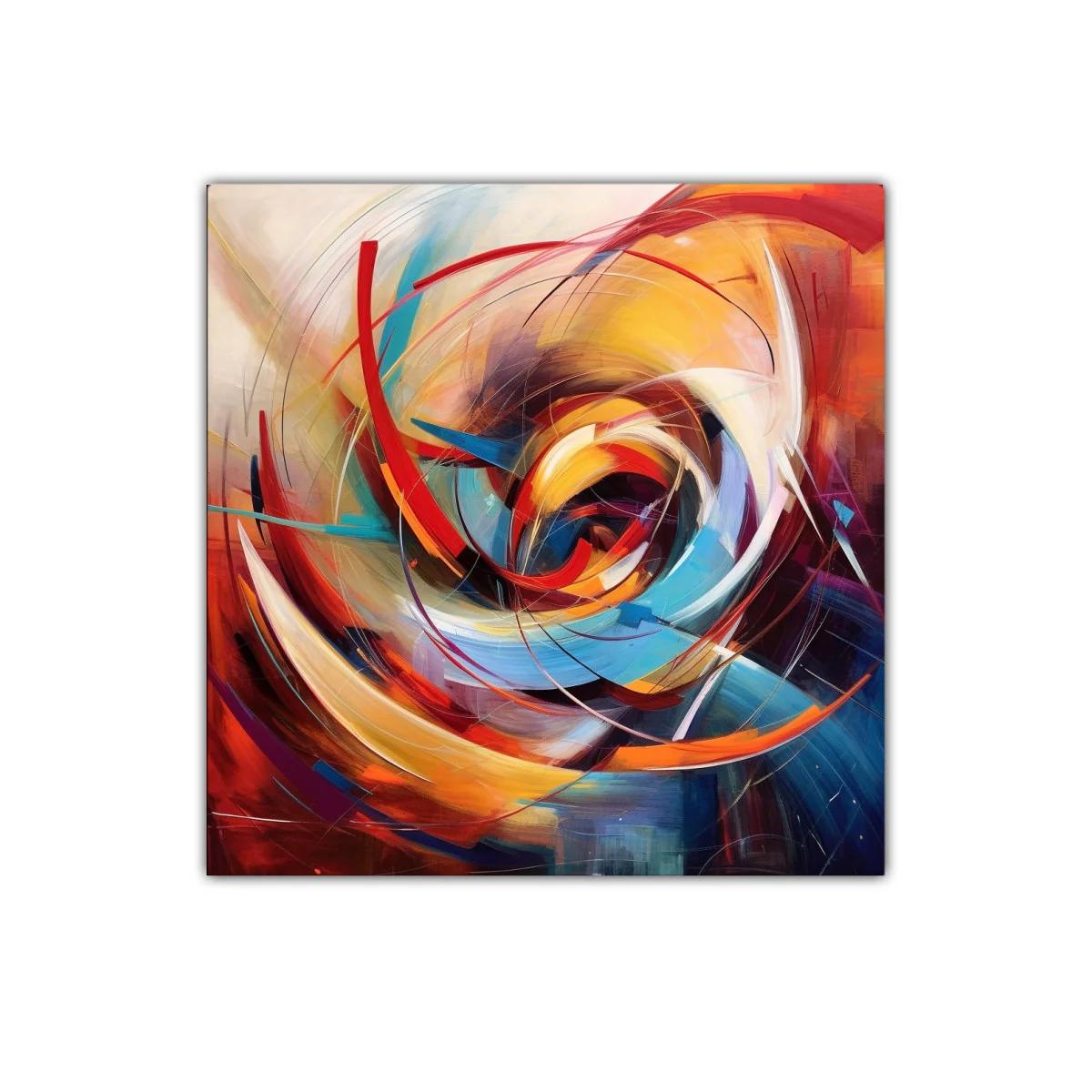 Cuadro abstracto con formas dinámicas y colores vibrantes