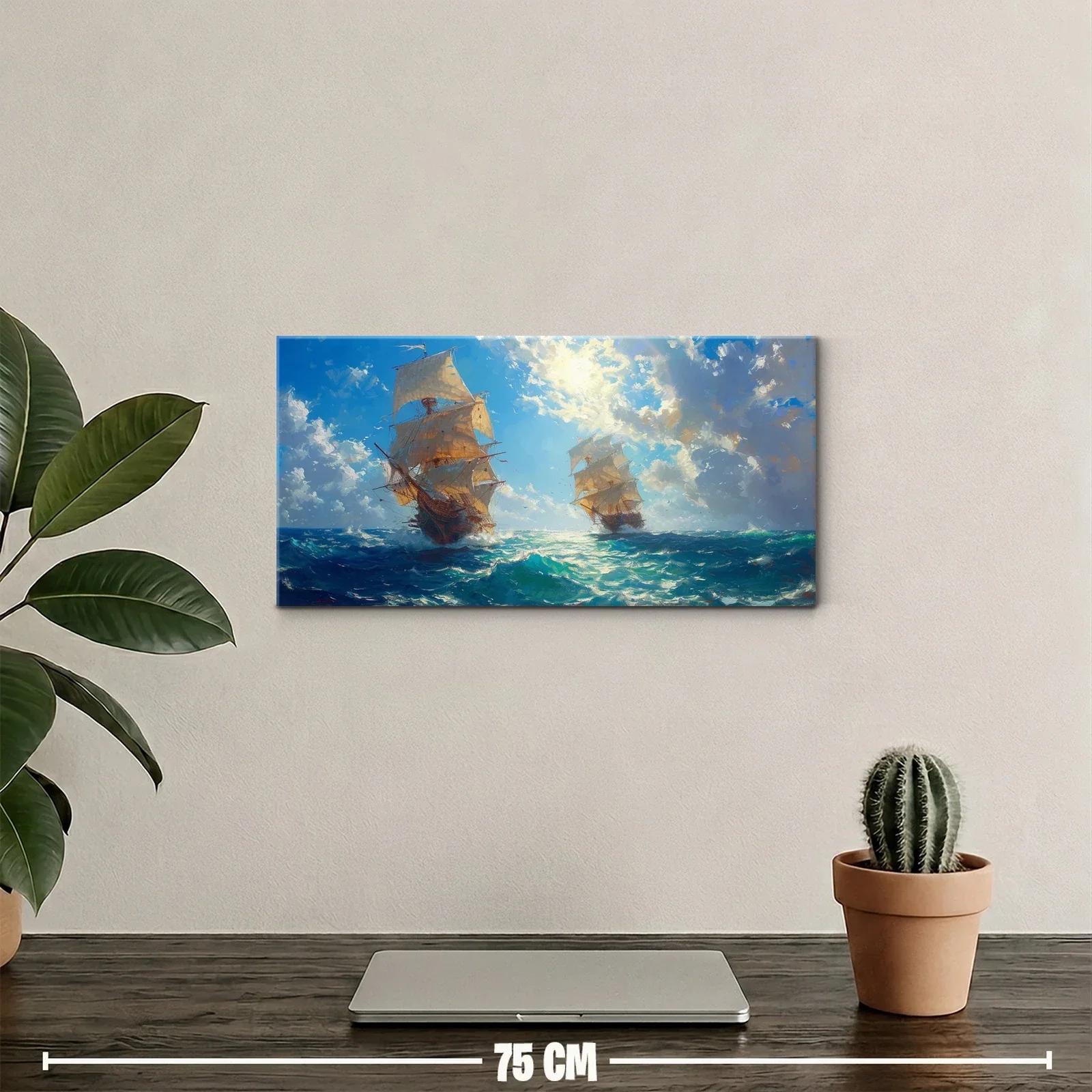 Cuadro velero de época entre olas y cielo dramático — miniatura 2