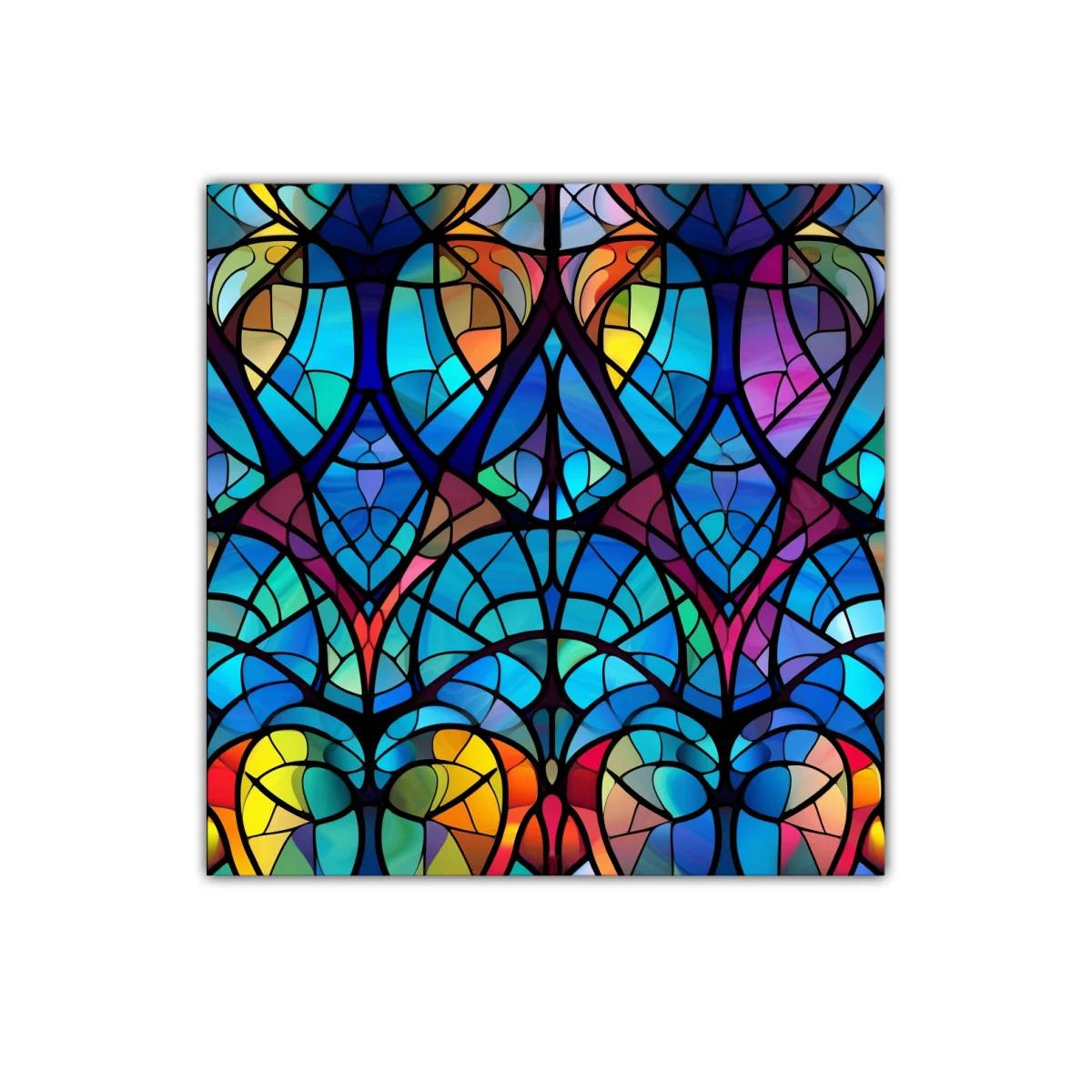 Cuadro con diseño abstracto en vibrantes tonos azules y cálidos