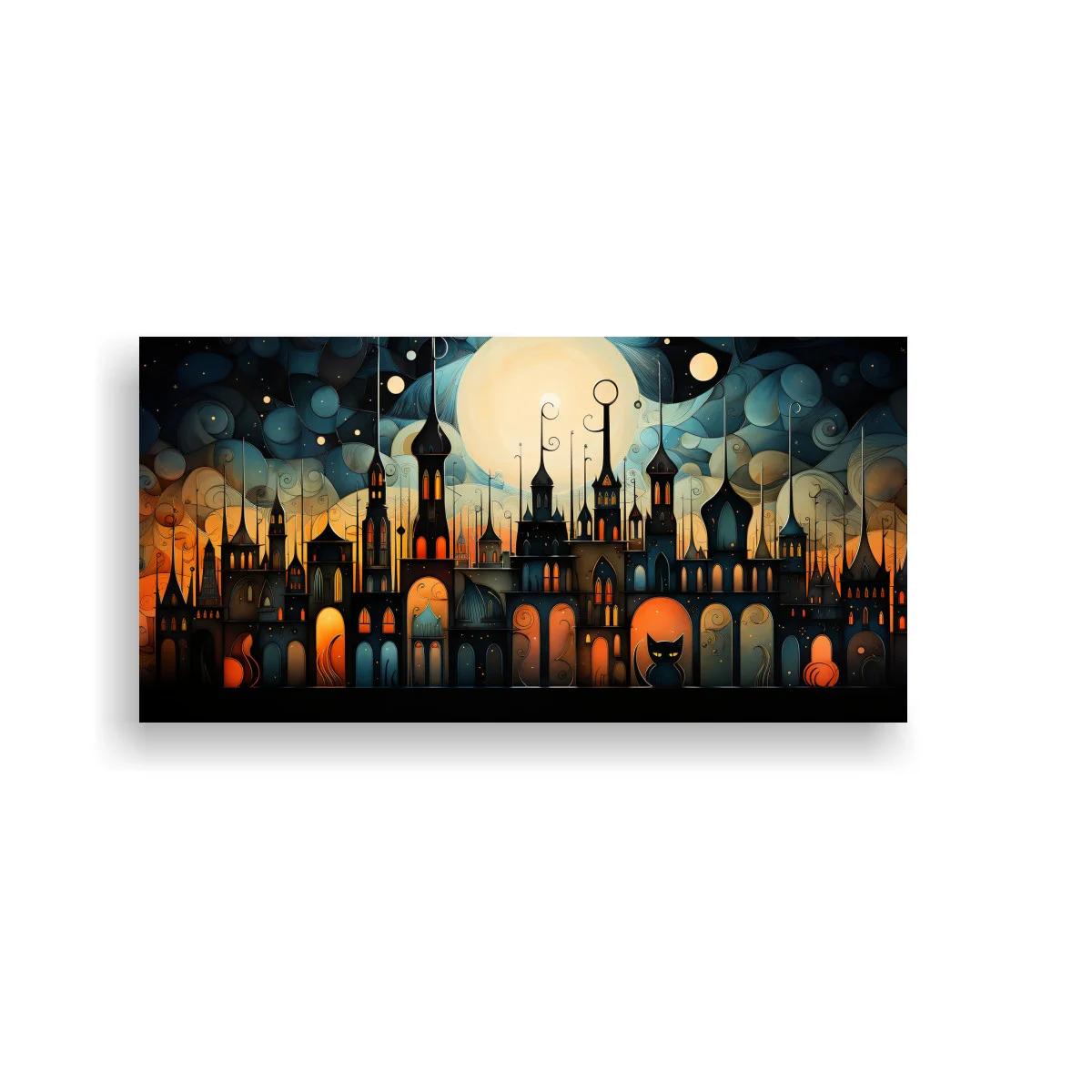 Cuadro skyline de palacios orientales con cúpulas y lunares luminosos