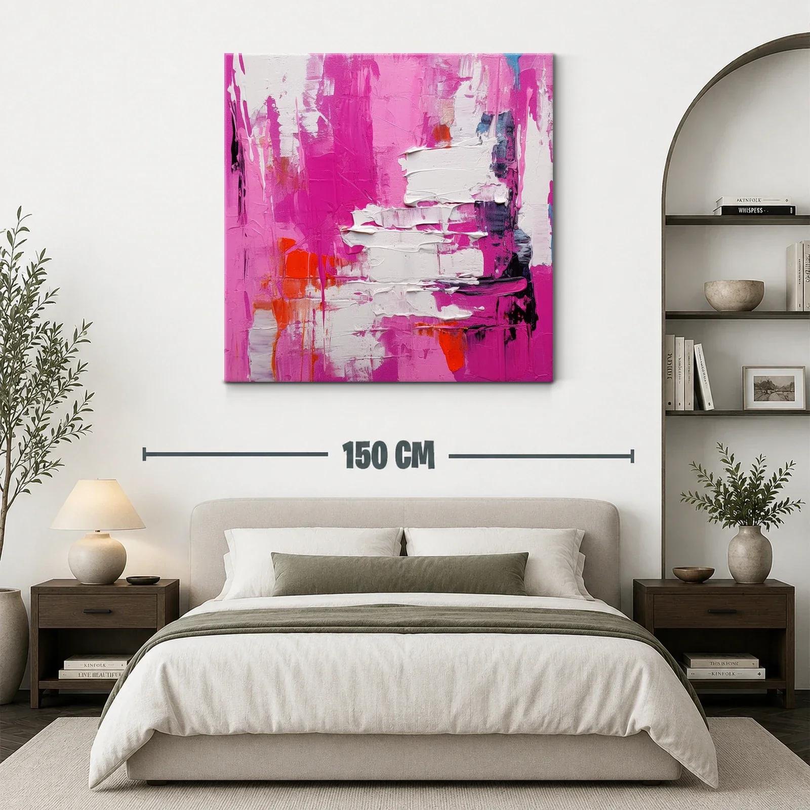 Cuadro abstracto con alto impacto en rosas y blanco — miniatura 3