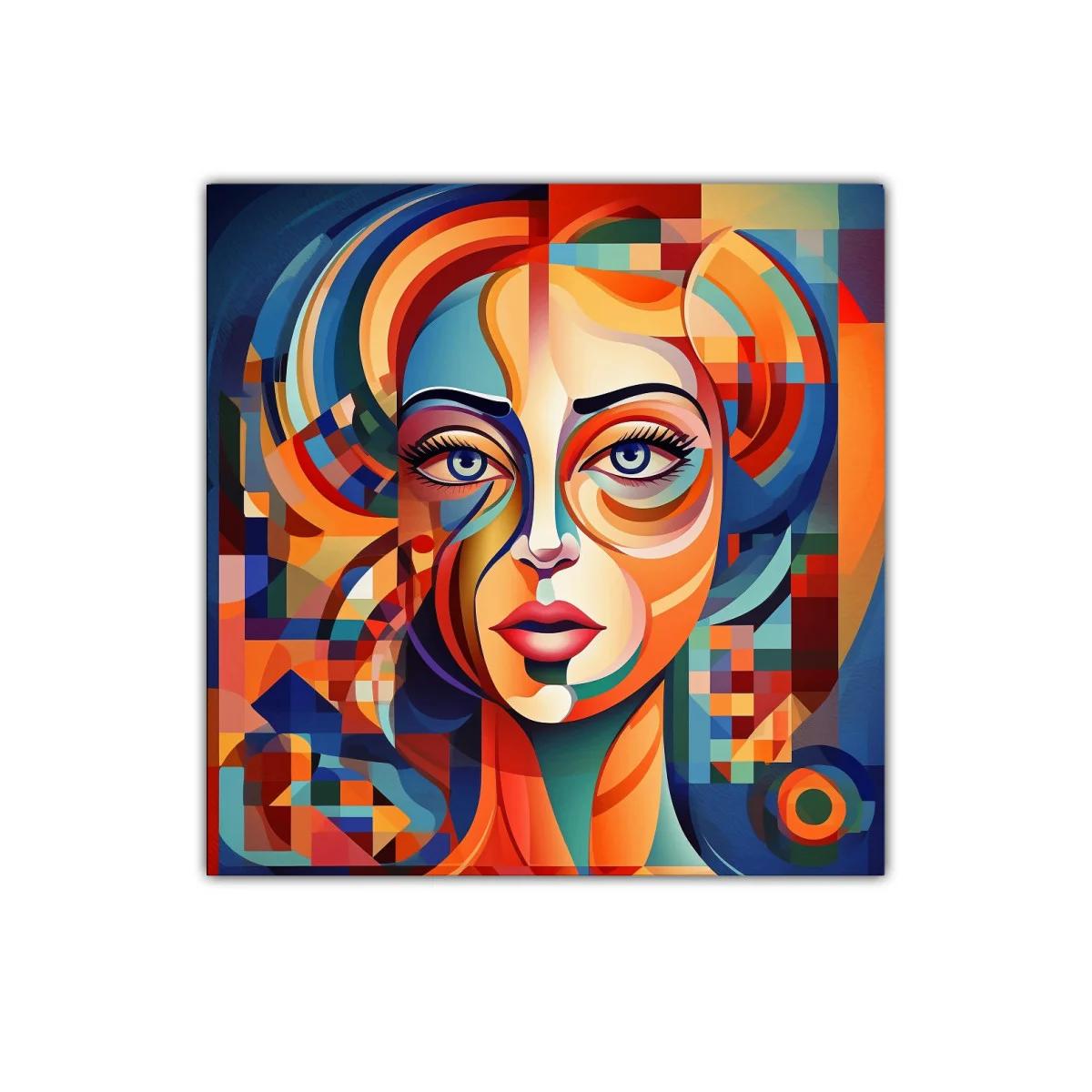 Retrato abstracto con vibrantes formas geométricas y colores intensos
