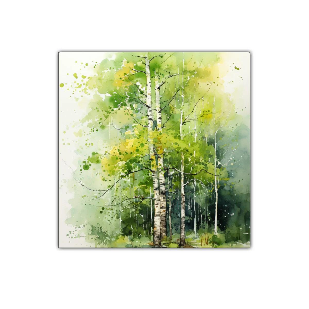 Bosque de abedules en verdes y amarillos vibrantes — miniatura 1