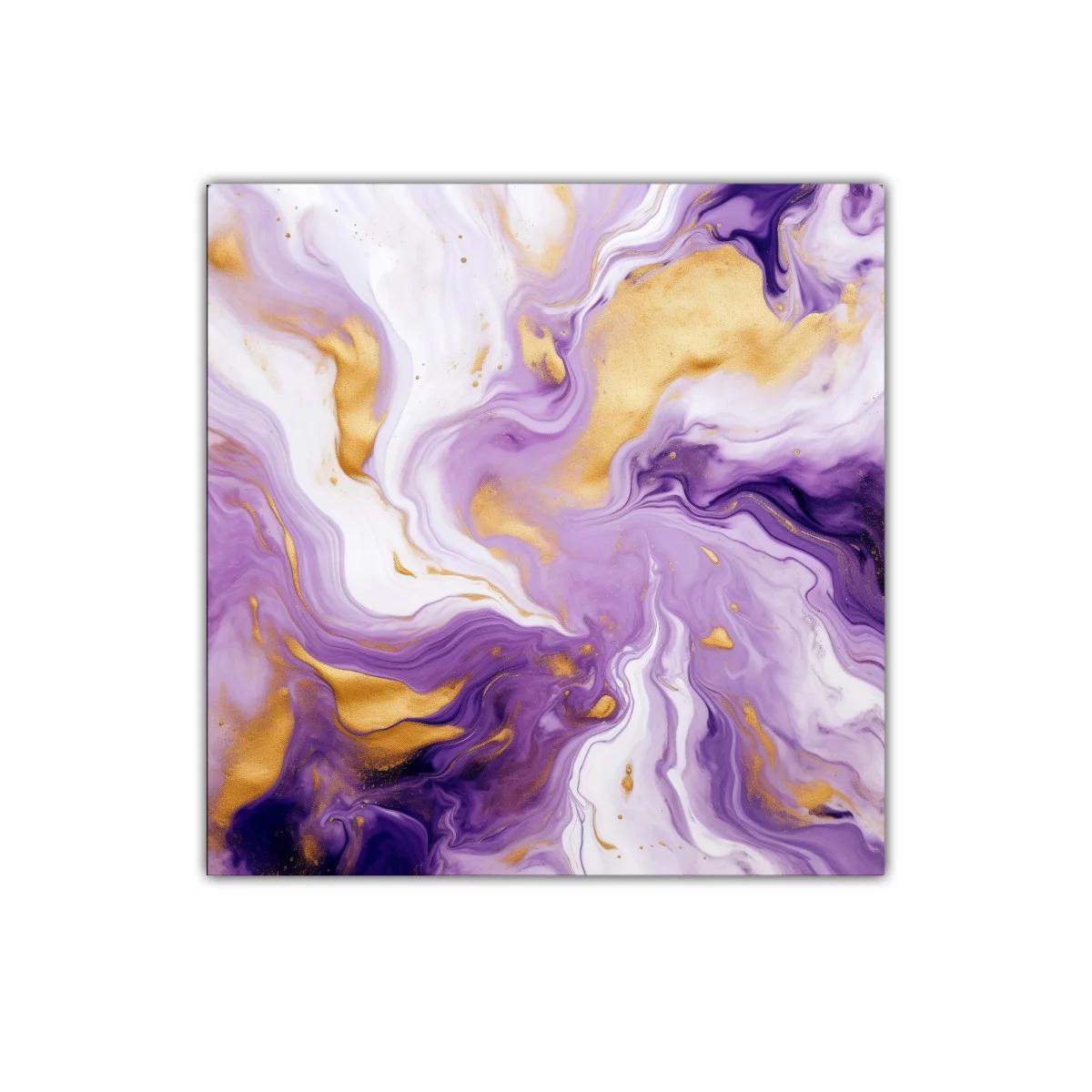 Cuadro abstracto con tonos morados y dorados vibrantes — imagen principal