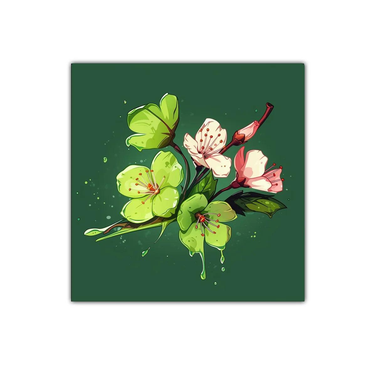 Flores delicadas con tonos verdes y rosados sobre fondo oscuro — imagen principal