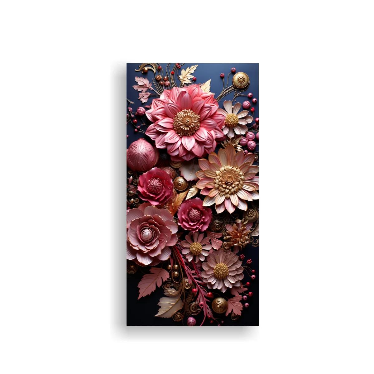 Cuadro ramo de flores rosadas con bayas y tallos curvos