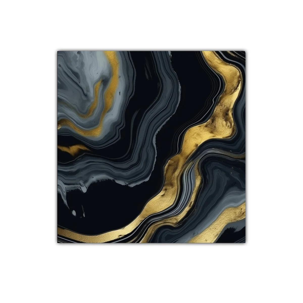 Cuadro decorativo en tonos negros y dorados abstractos
