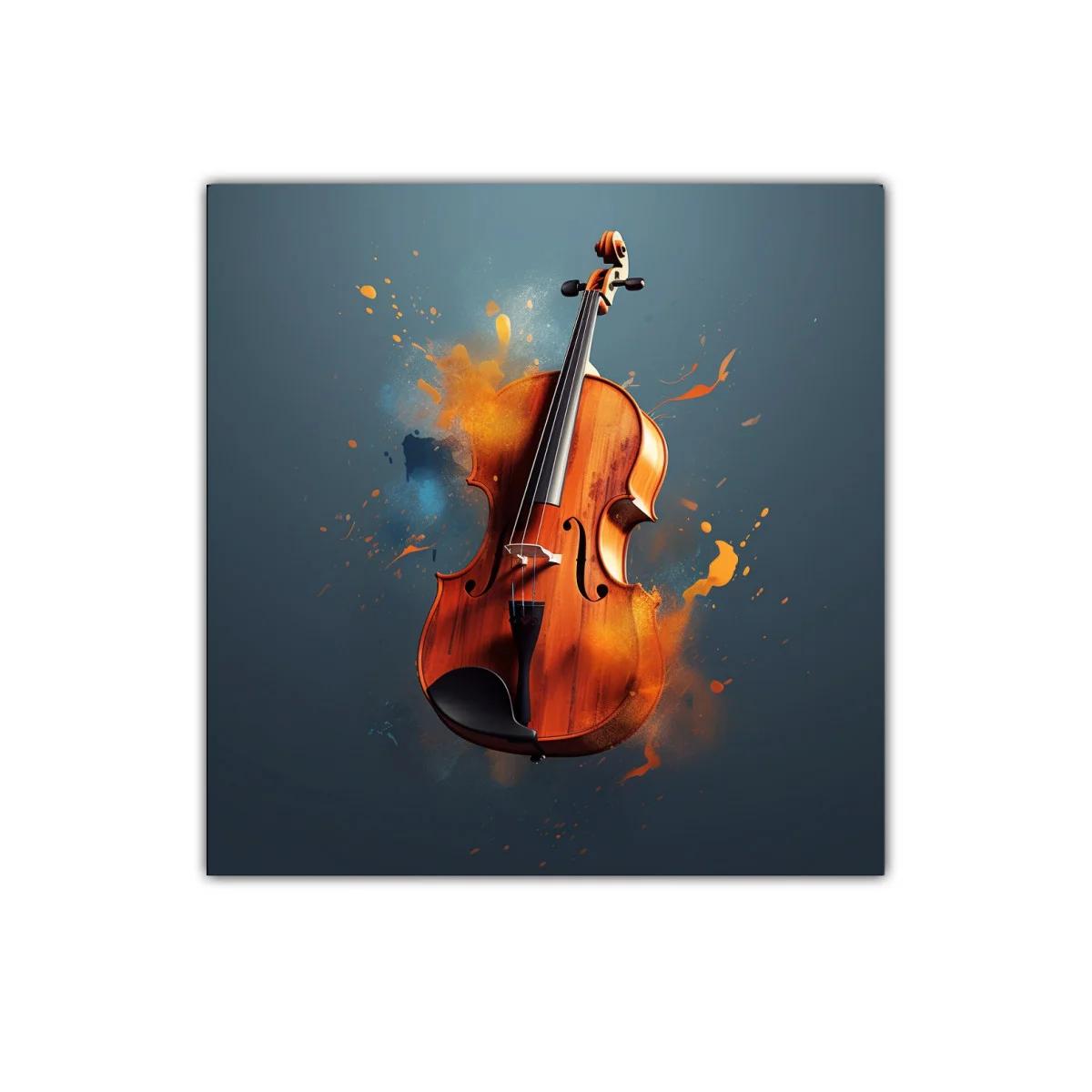 Violín con efectos de pintura vibrante sobre fondo azul