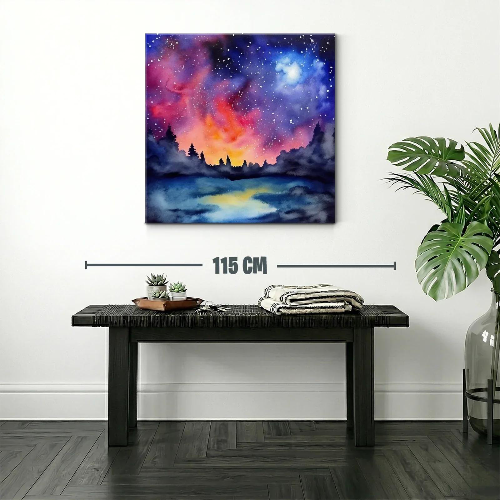 Cielo estrellado con bosque al atardecer vibrante — miniatura 2