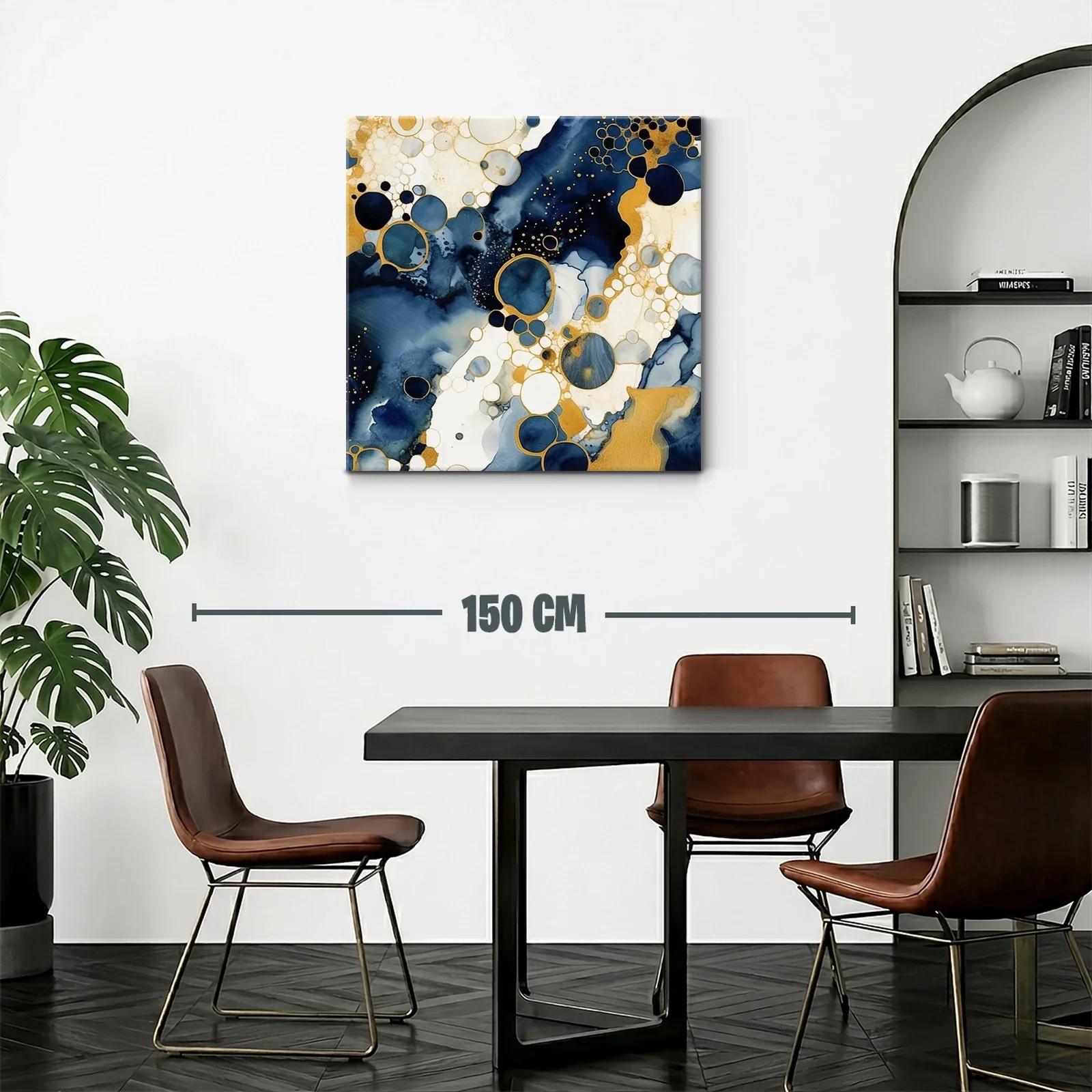 Cuadro abstracto con círculos y detalles dorados — miniatura 2