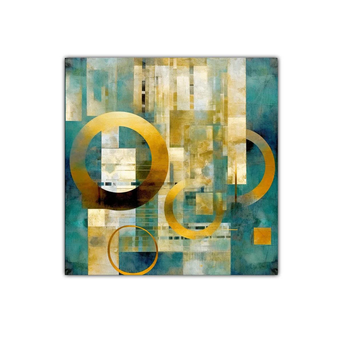 Cuadro abstracto moderno en tonos dorados y turquesa