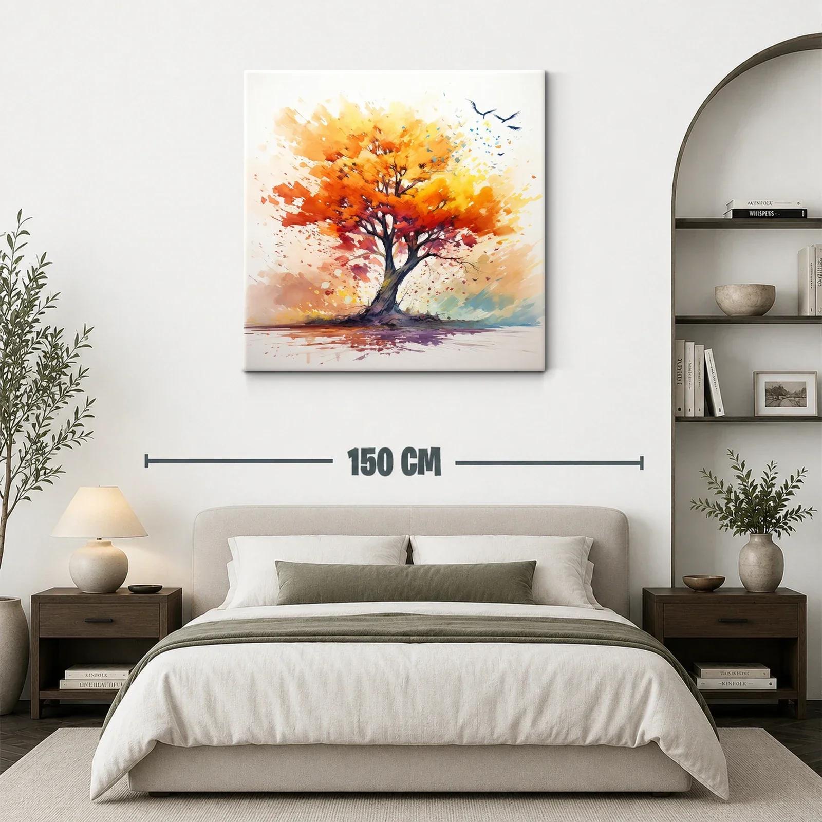 Árbol vibrante con tonos cálidos y vuelo de aves — miniatura 3