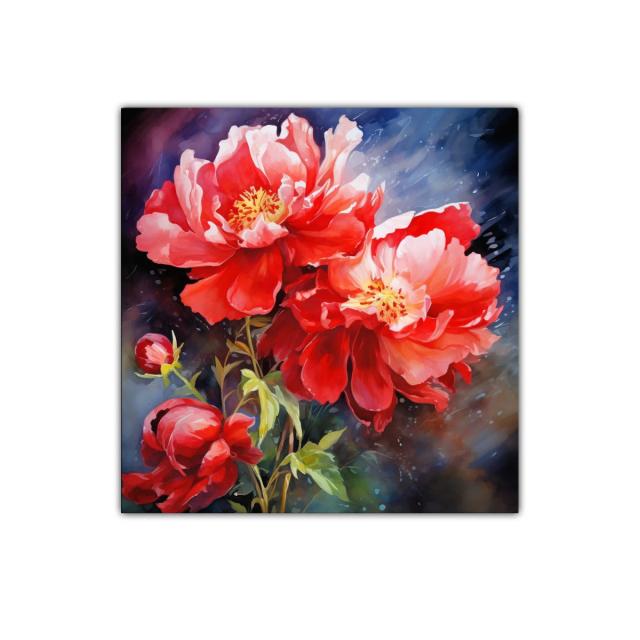 Flores rojas vibrantes con fondo abstracto azul profundo