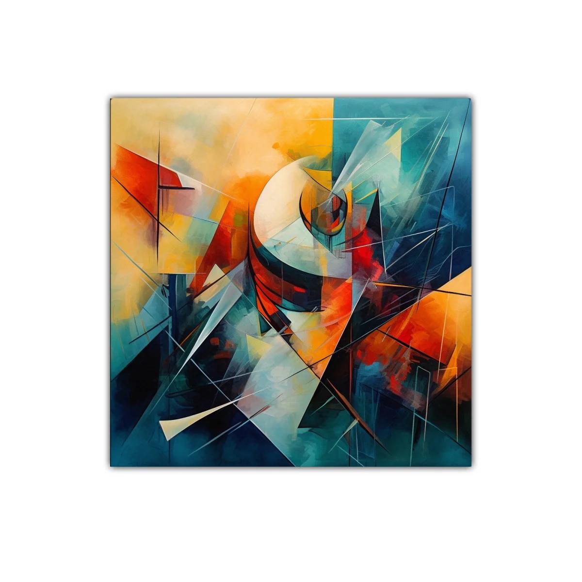Composición abstracta en tonos cálidos y fríos vibrantes