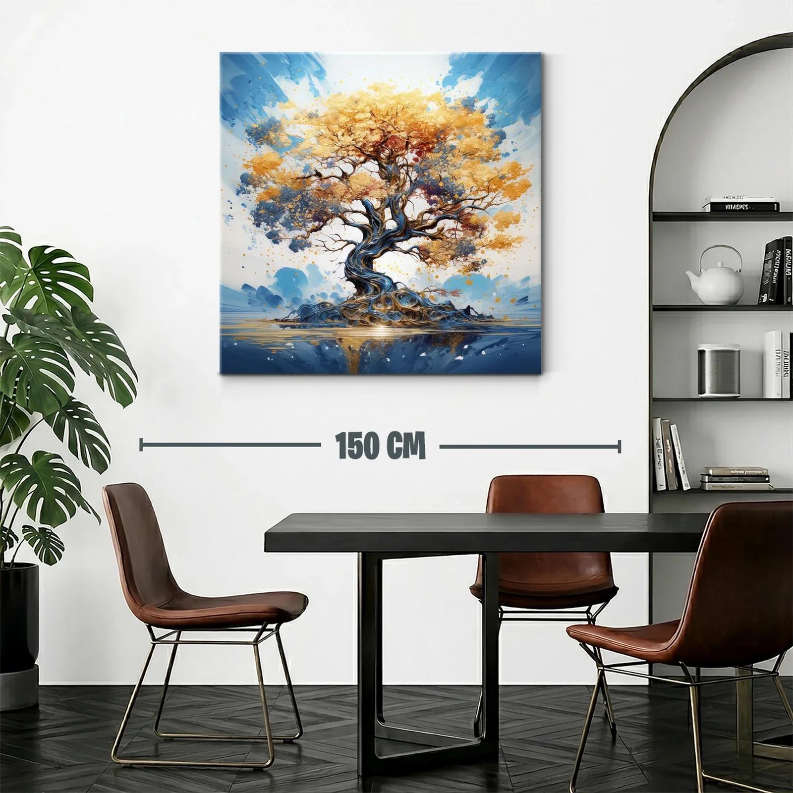 Árbol dorado con ramas en espiral sobre fondo azul — miniatura 2