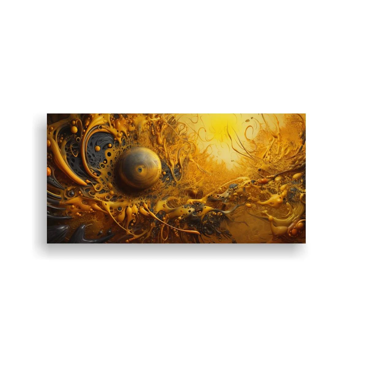 Cuadro esfera dorada abstracta con remolinos en espiral