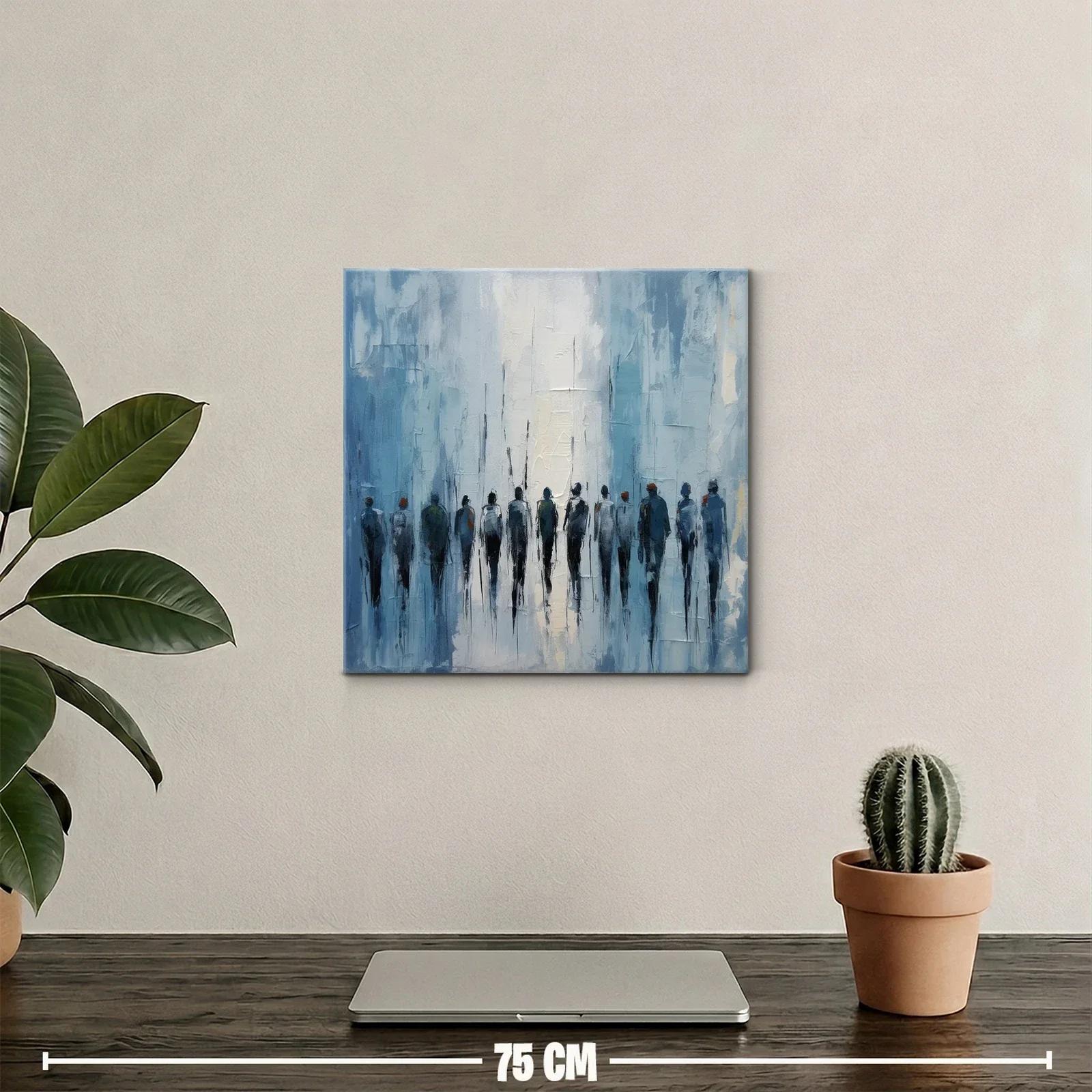 Cuadro abstracto con figuras humanas en tonos azules — miniatura 2
