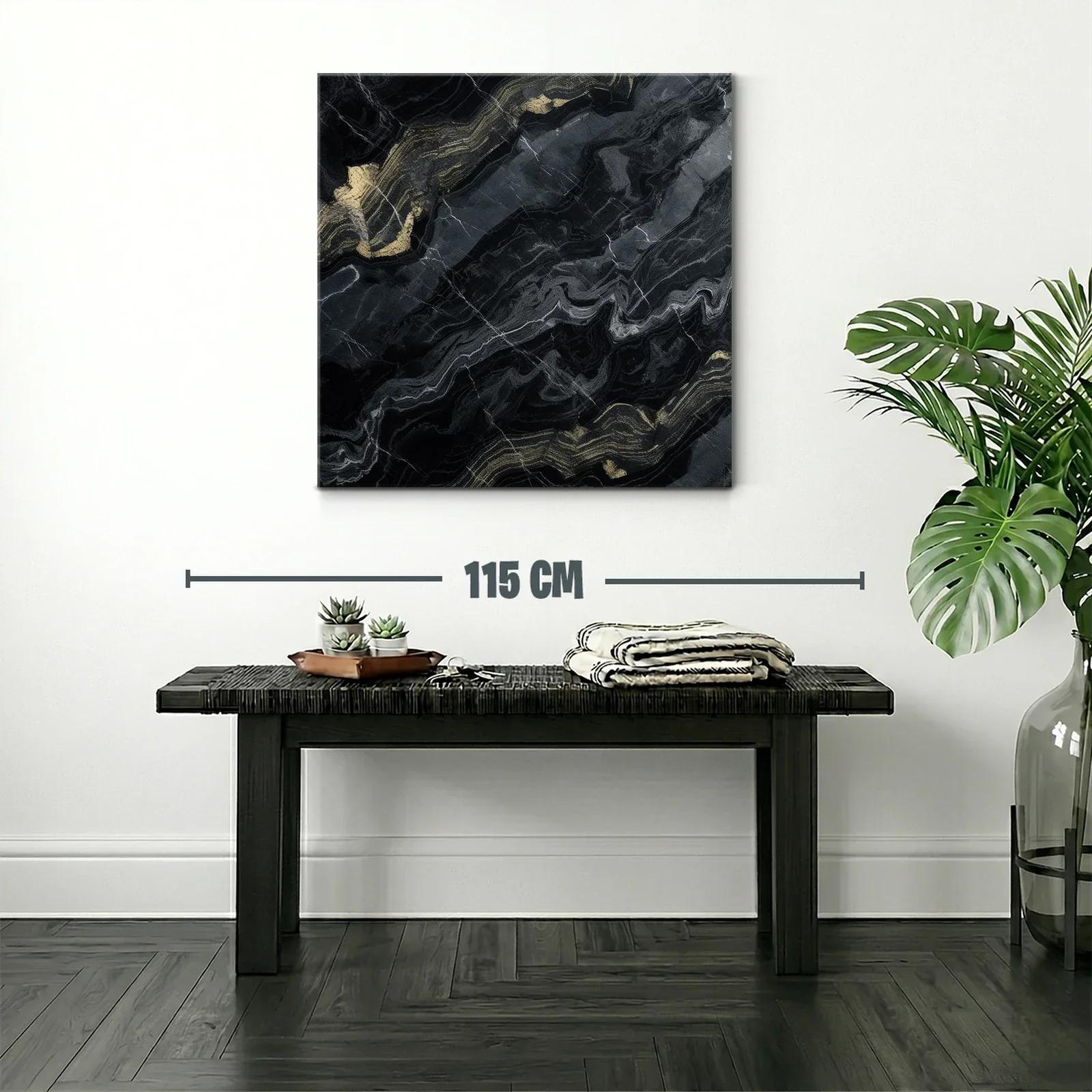 Cuadro abstracto con vetas doradas y fondo oscuro — miniatura 2