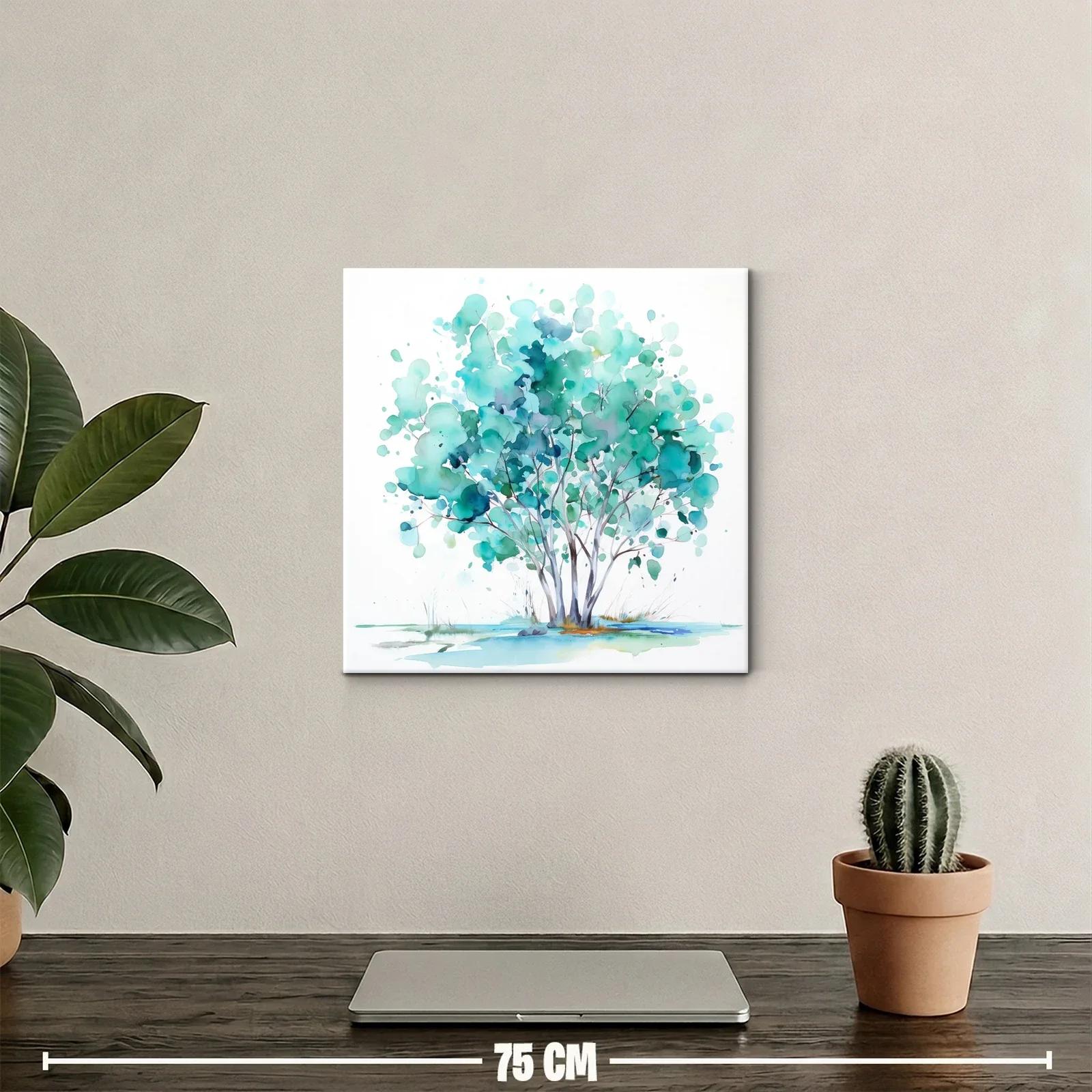Árboles en acuarela de tonos turquesa y verdes vibrantes — miniatura 2