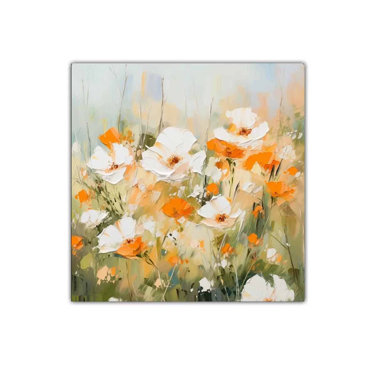 Cuadro decorativo con flores blancas y naranjas vibrantes — imagen principal