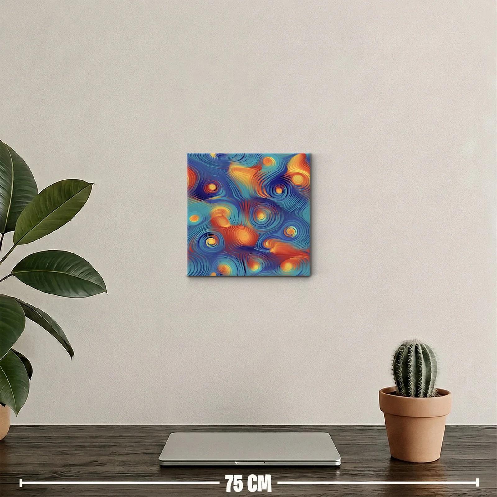 Cuadro abstracto vibrante con espirales y ondas en tonos cálidos — miniatura 2