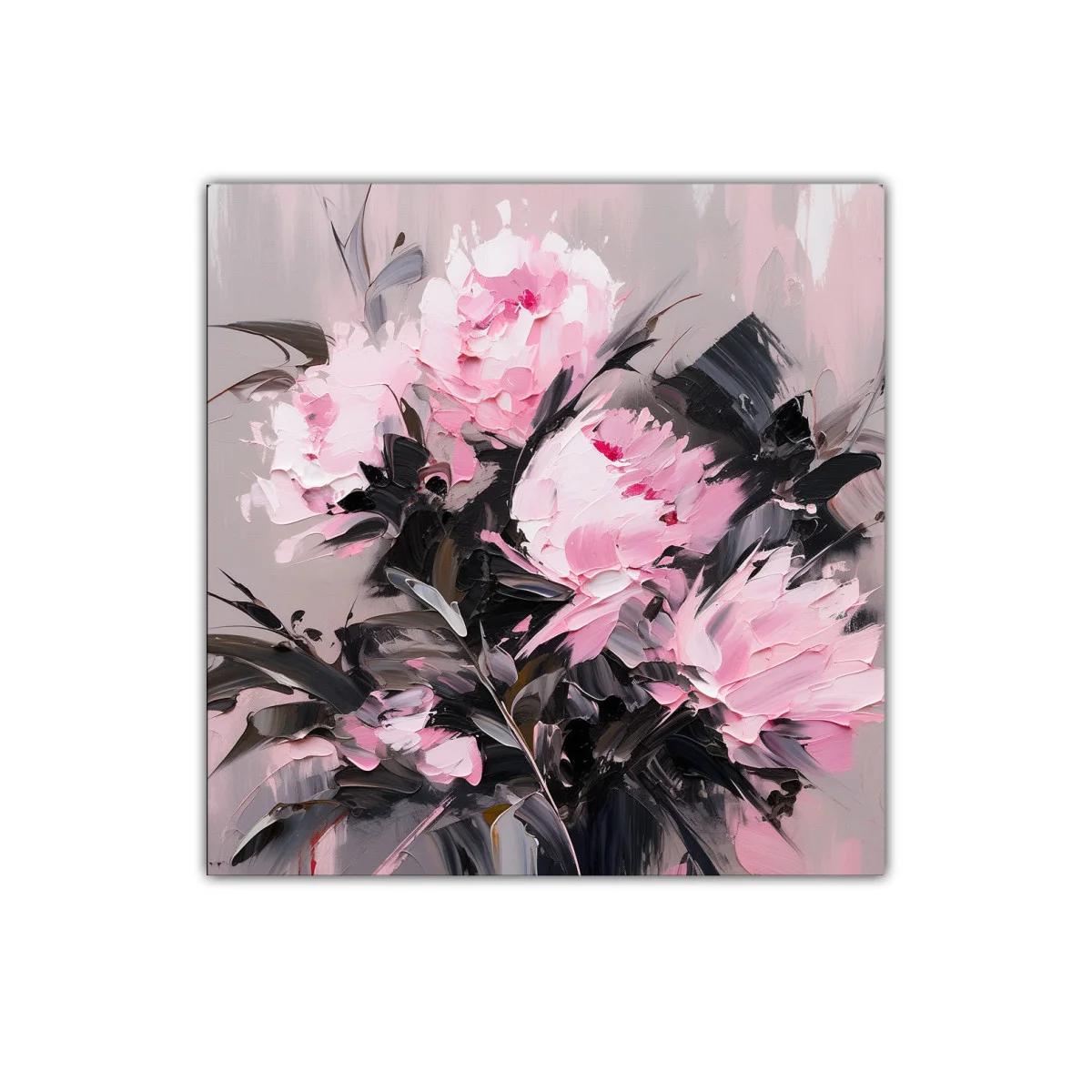 Cuadro decorativo con flores rosas en contraste oscuro