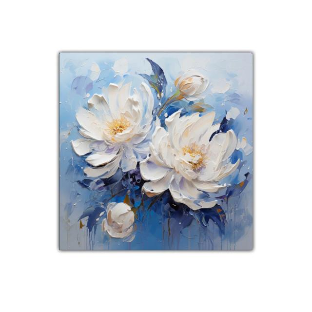 Flores blancas sobre fondo azul en vibrante composición floral