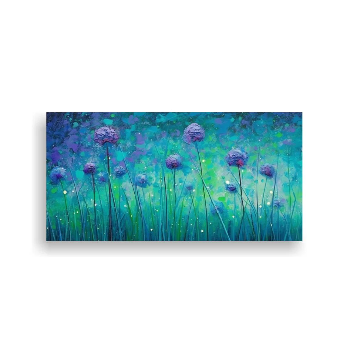 Cuadro flores moradas tipo allium con brillos delicados