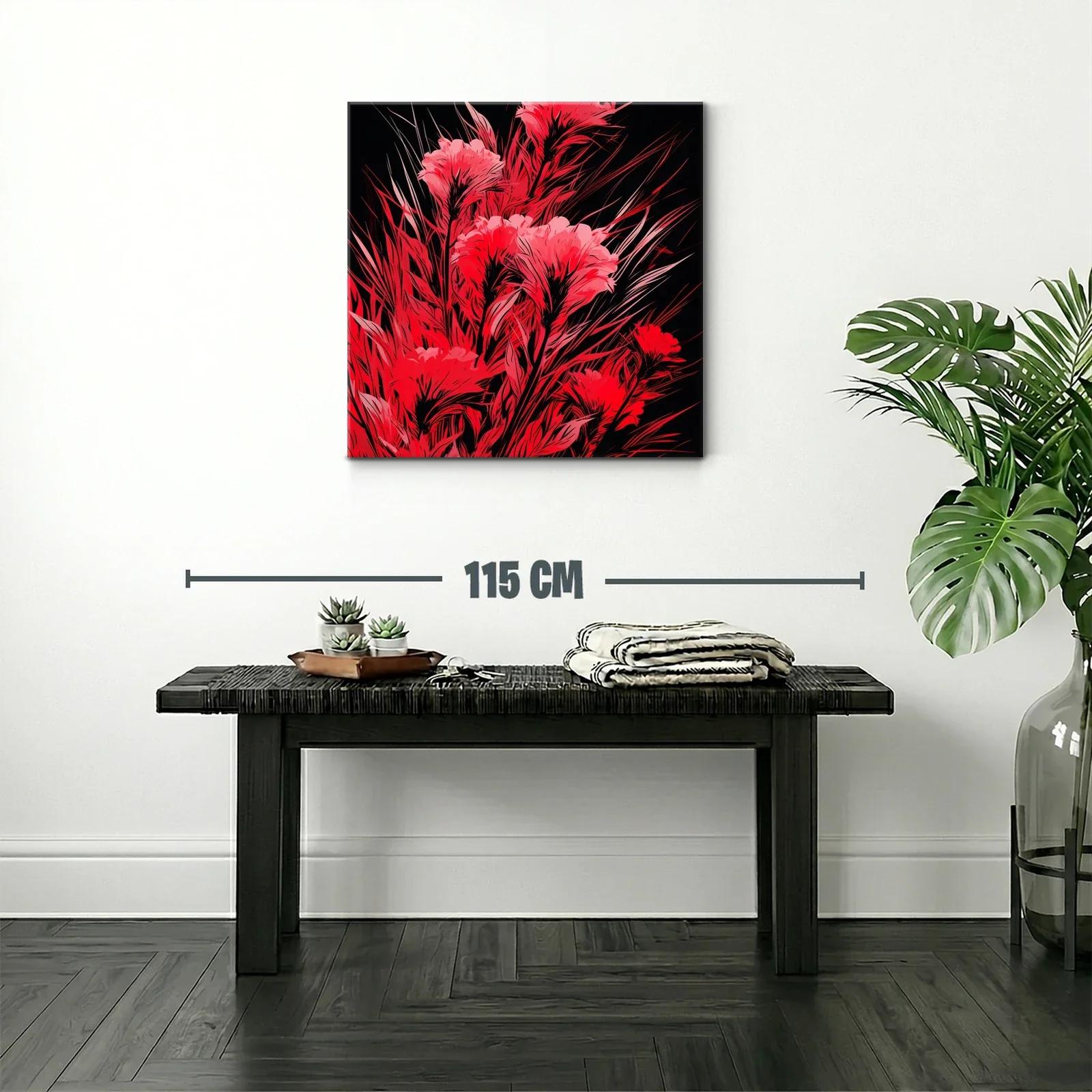 Cuadro floral vibrante en tonos rojos y negro — miniatura 2