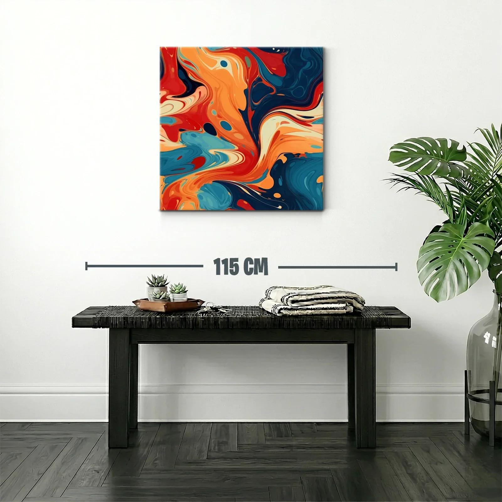 Cuadro abstracto con tonos cálidos y azules profundos — miniatura 2