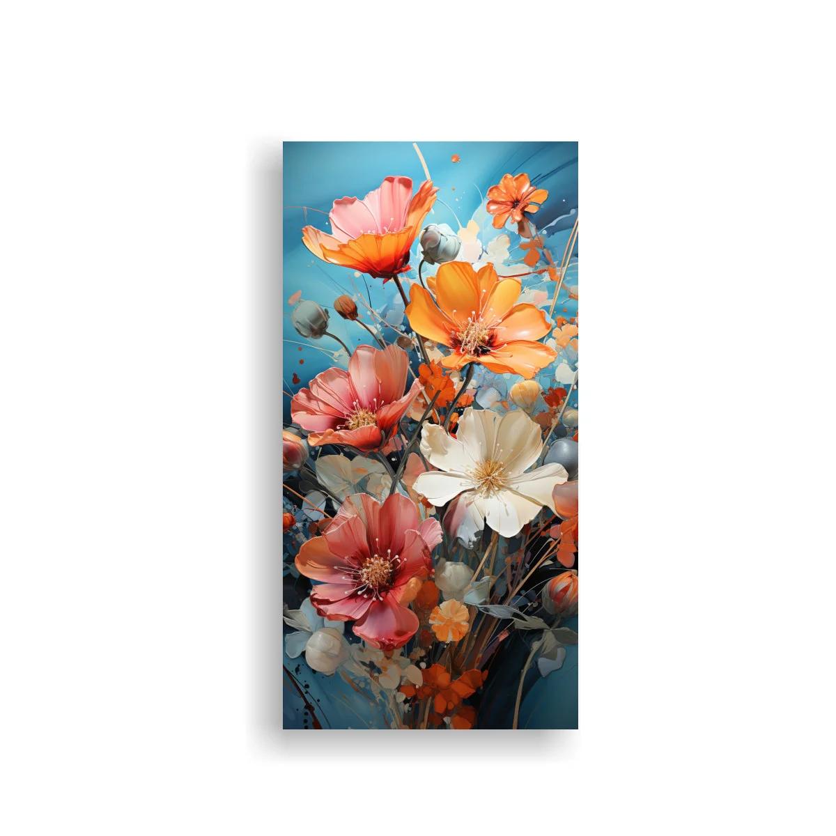 Cuadro amapolas coral y blanco sobre fondo azul — imagen principal