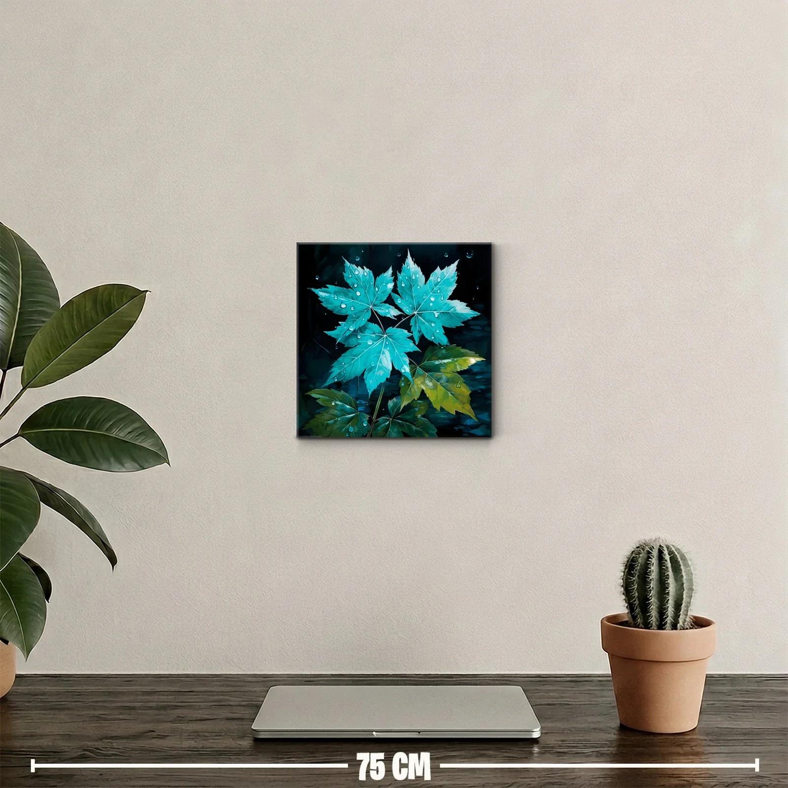 Hojas en tonos azules con gotas de agua brillantes — miniatura 2