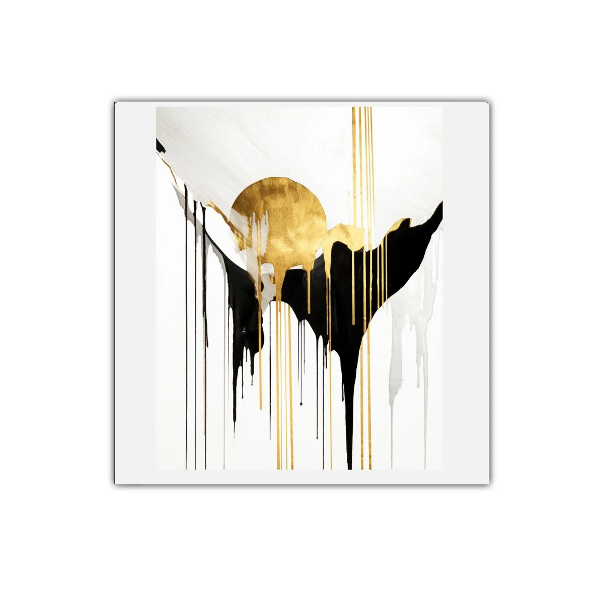 Cuadro abstracto con formas orgánicas en negro y dorado