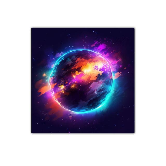 Cuadro decorativo de planeta cósmico con vibrantes colores