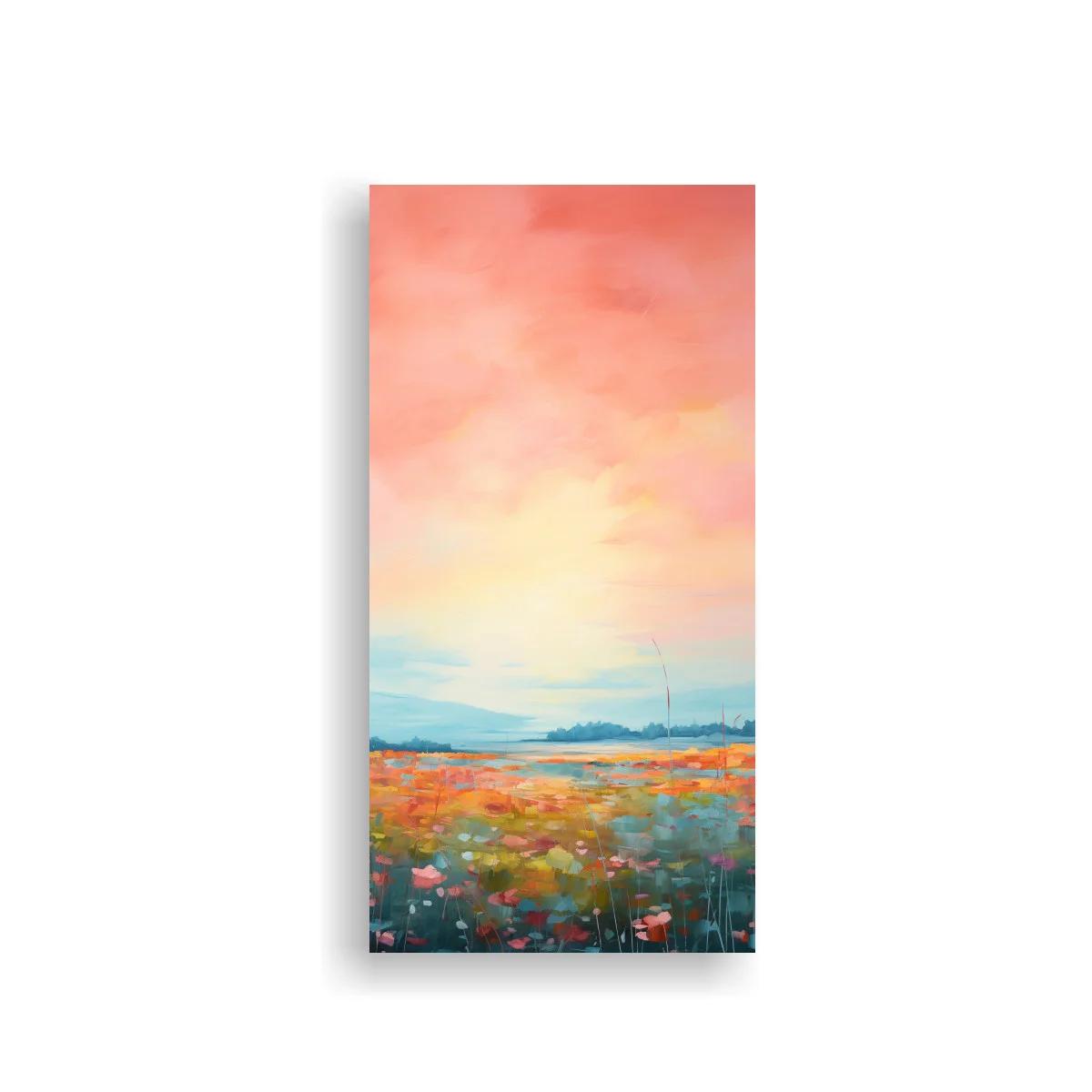 Cuadro pradera de flores silvestres con horizonte luminoso