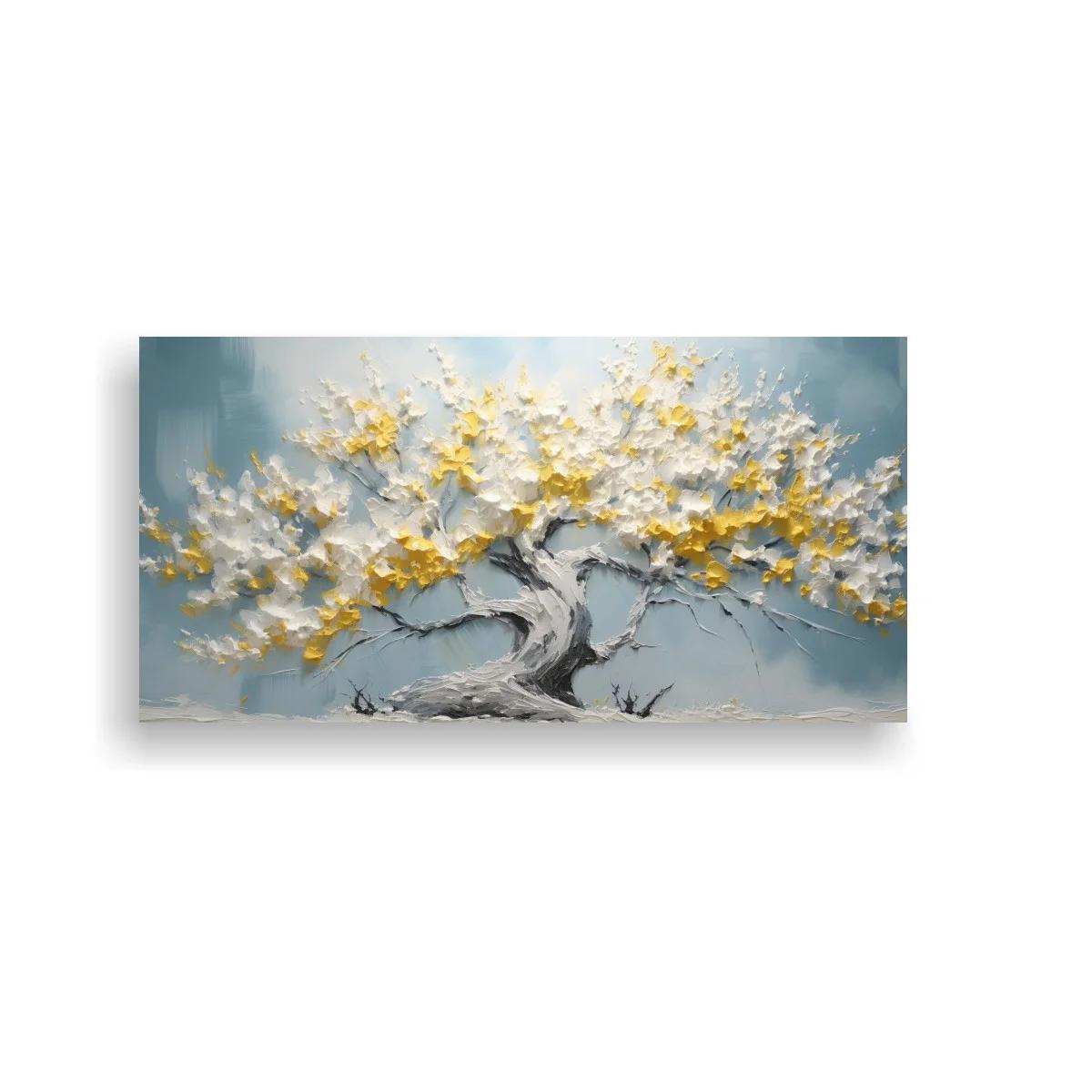Cuadro árbol en flor blanco y dorado de copa ancha — imagen principal