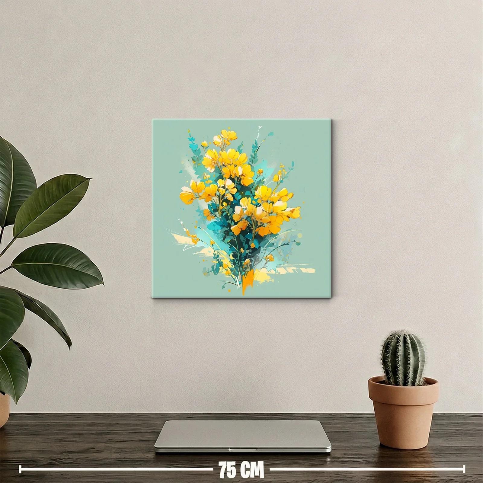 Cuadro floral vibrante con tonos amarillos y verdes — miniatura 2