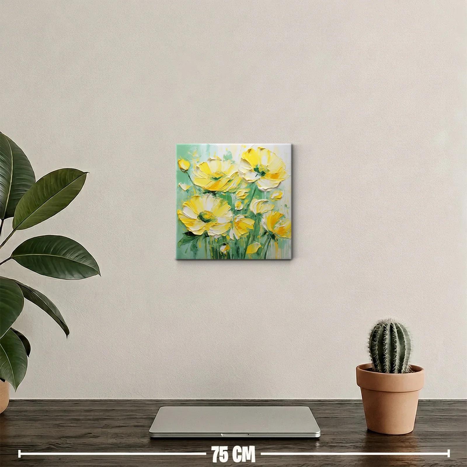 Cuadro floral en amarillo vibrante y verde suave — miniatura 2