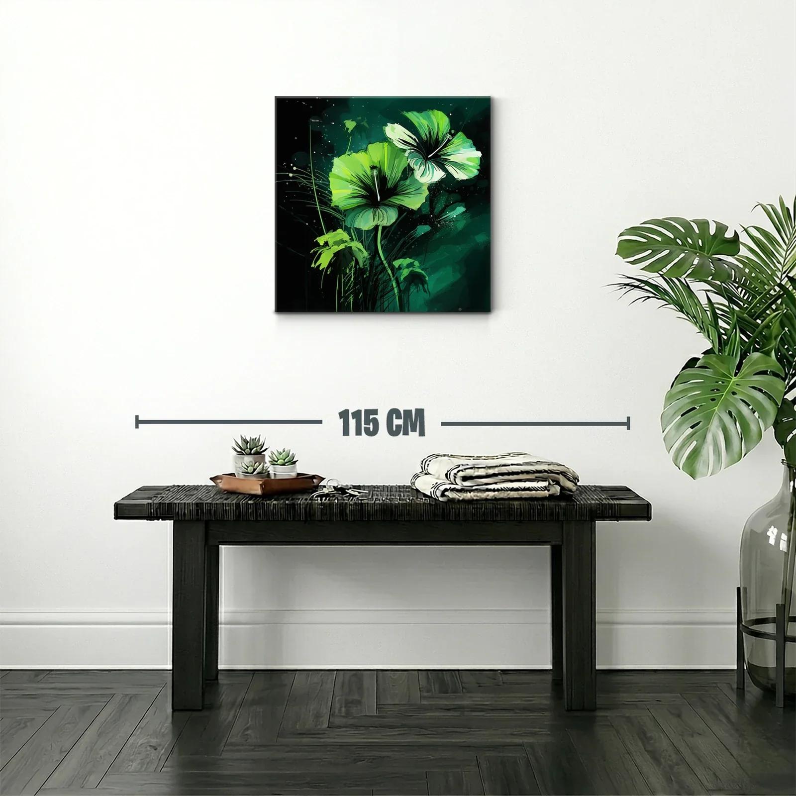 Cuadro floral con vibrantes tonos verdes y negros — miniatura 2