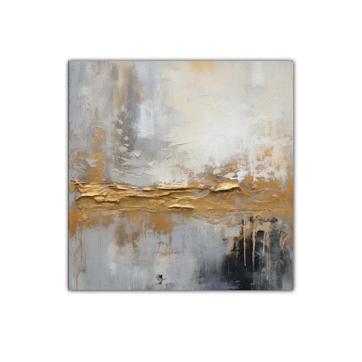 Cuadro abstracto con tonos dorados y grises modernos — miniatura 1