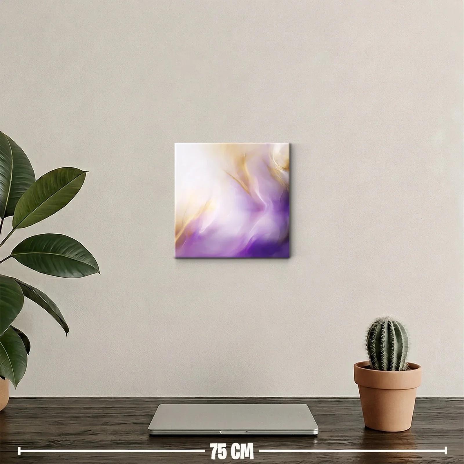 Cuadro decorativo con formas abstractas en tonos violetas y dorados — miniatura 2