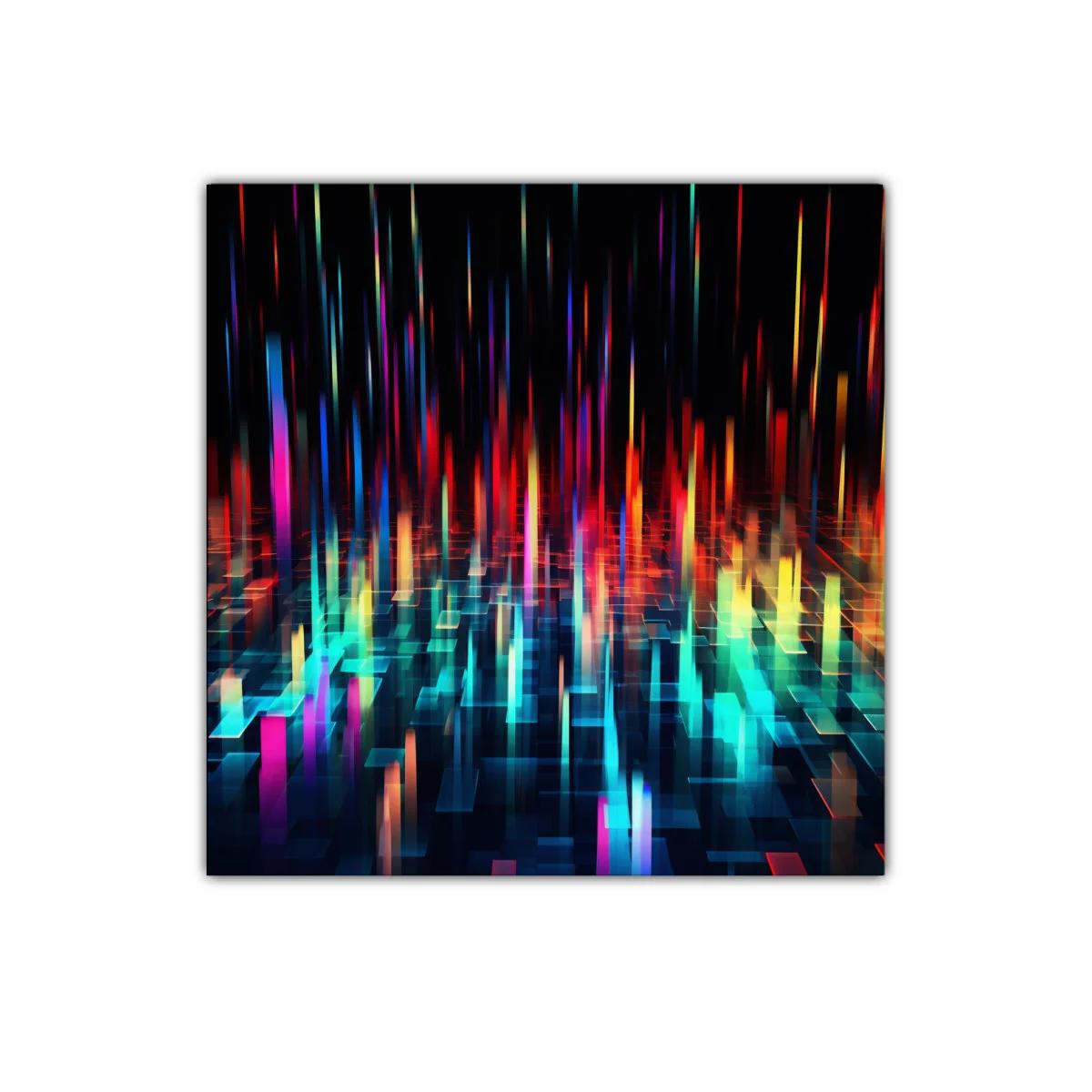 Arte digital con luces vibrantes y formas geométricas