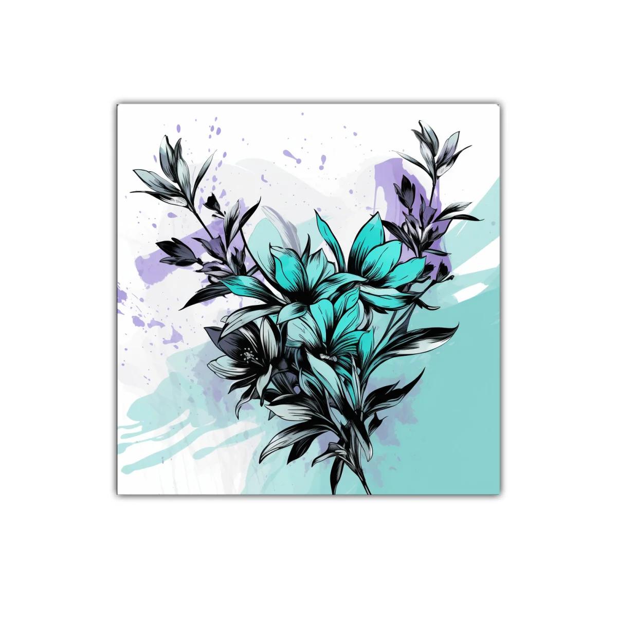 Ramo de flores con toques turquesa y lavanda vibrante