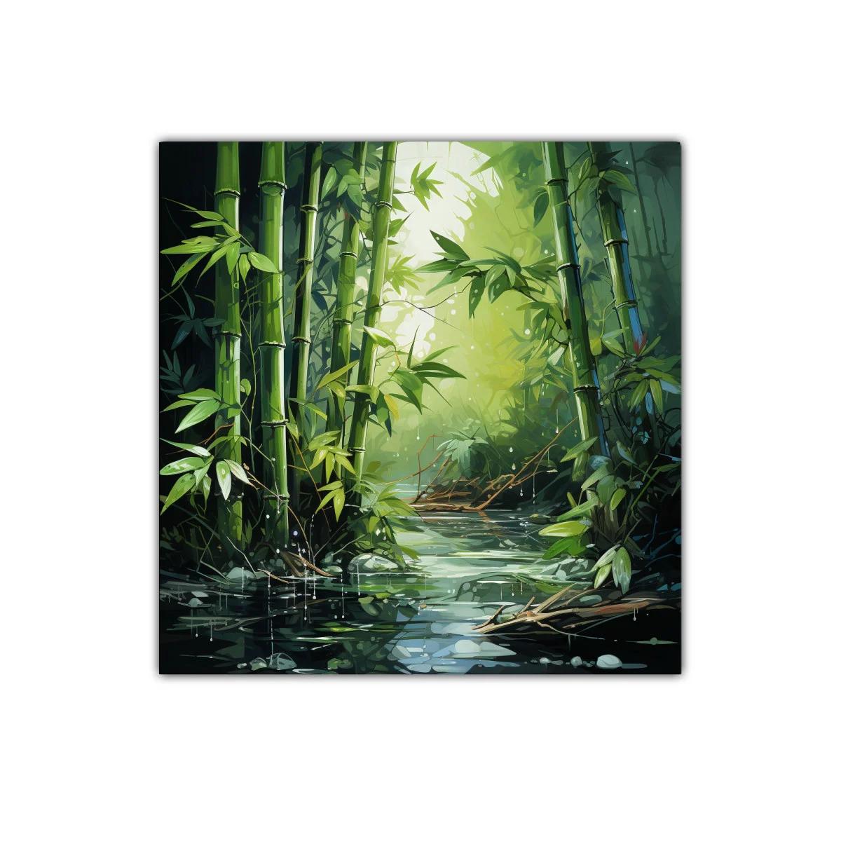 Serenidad en bosque de bambú con reflejos de agua — imagen principal