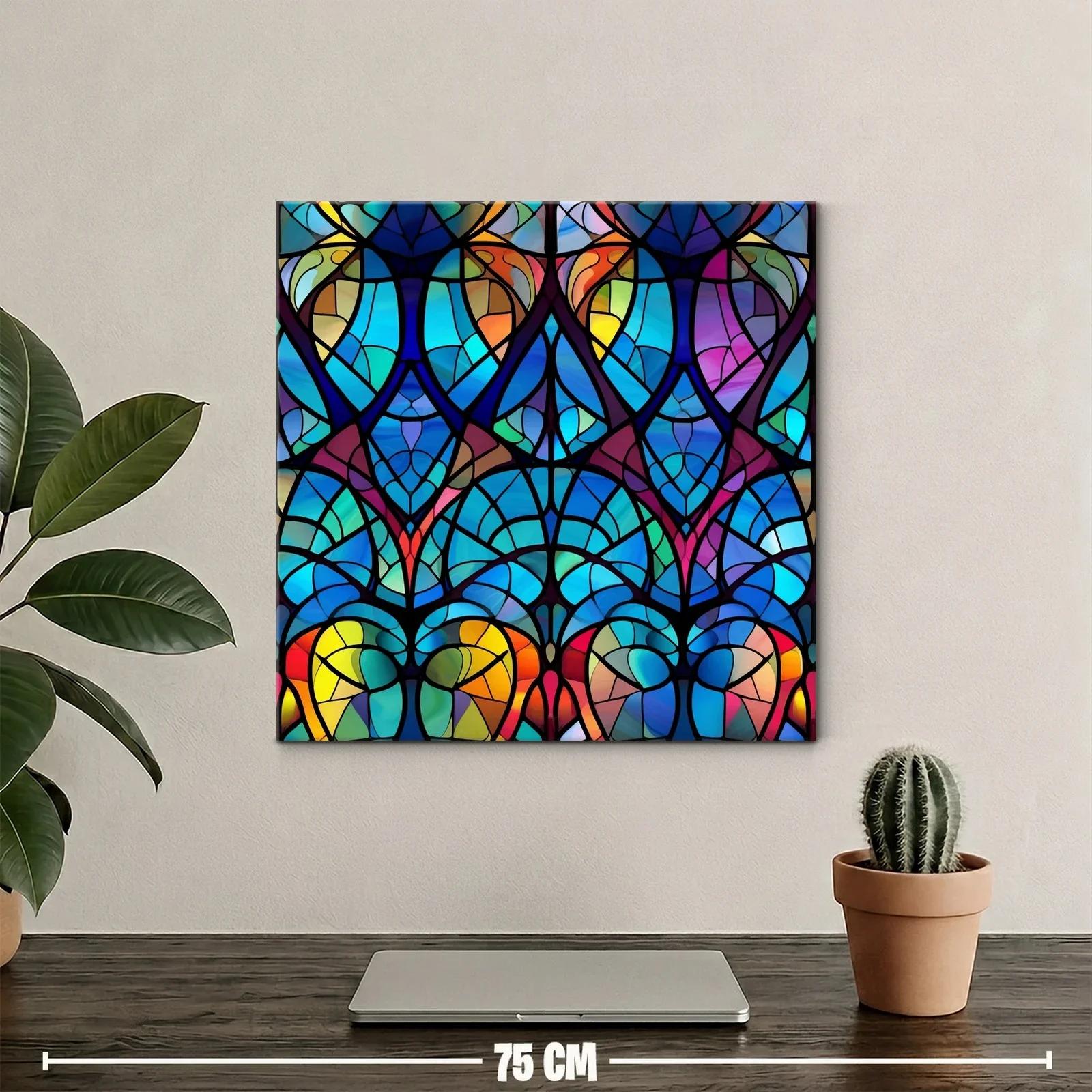 Cuadro con diseño abstracto en vibrantes tonos azules y cálidos — miniatura 2